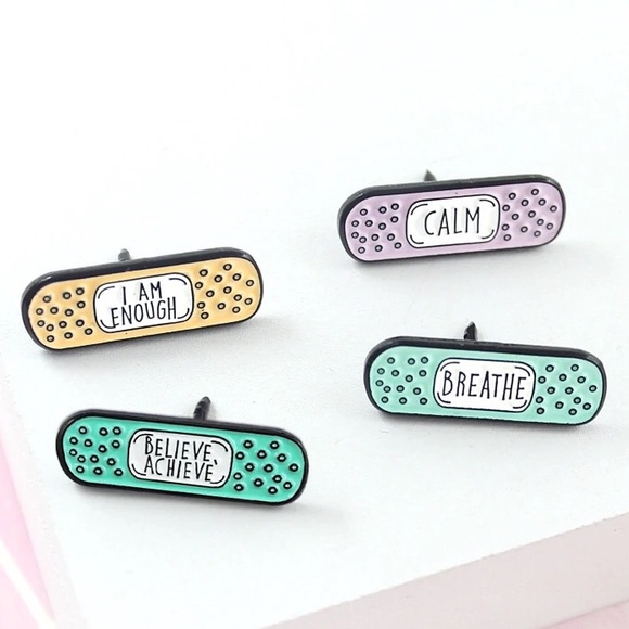 NEW Set of 4 Calm Breathe Bandage Enamel Pins - Picture 2 of 3